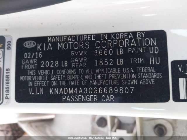 KNADM4A30G6689807 KIA RIO LX
