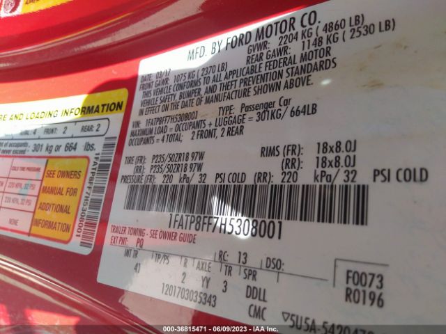 1FATP8FF7H5308001 Ford Mustang Gt Premium