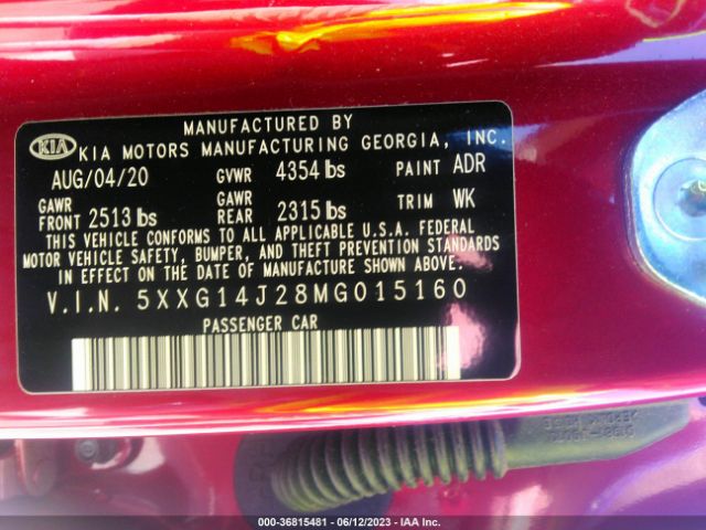 5XXG14J28MG015160 KIA K5 LXS