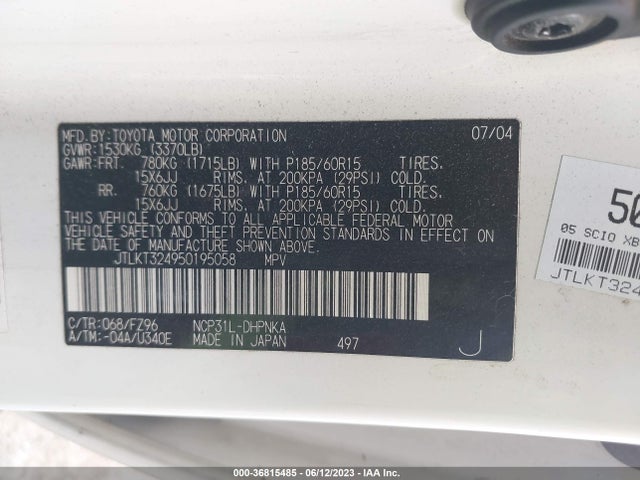2005 SCION XB VIN: JTLKT324950195058