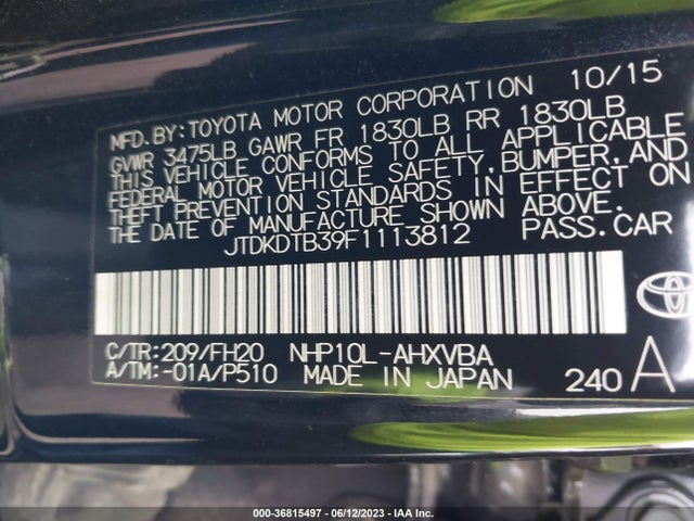 Toyota Prius C One/two/three/four 2015 JTDKDTB39F1113812 Image 16