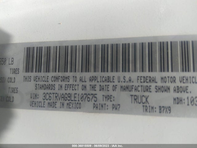 3C6TRVAG9LE107675 RAM Promaster Cargo Van