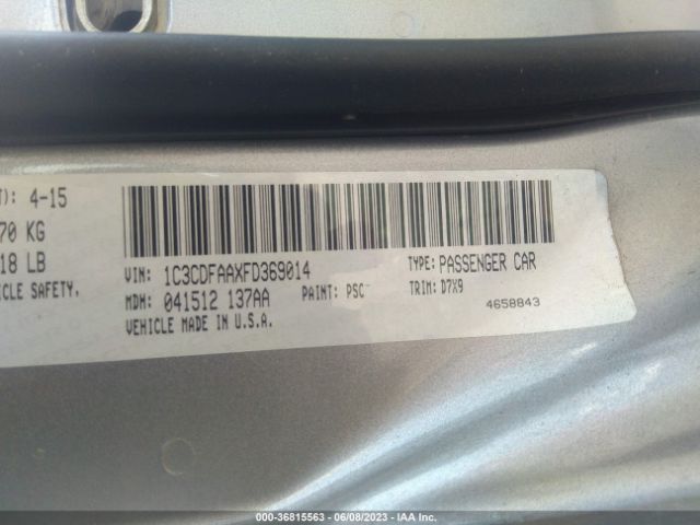 1C3CDFAAXFD369014 Dodge DART SE