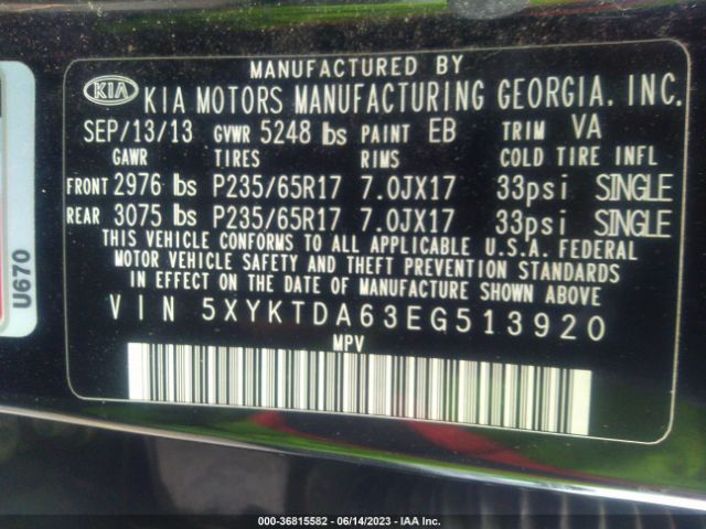 5XYKTDA63EG513920 KIA SORENTO LX