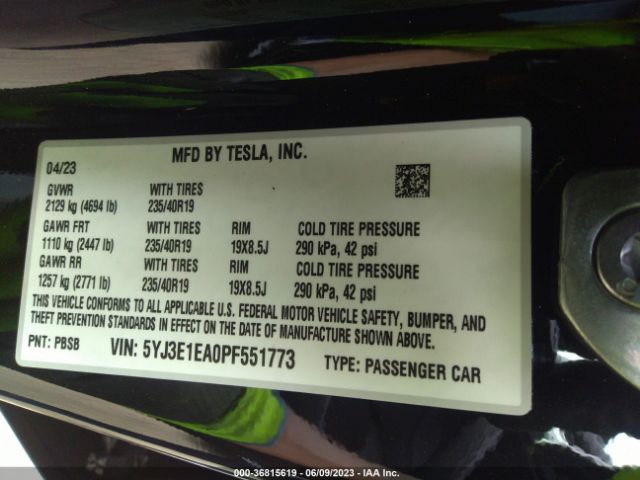 5YJ3E1EA0PF551773 Tesla MODEL 3
