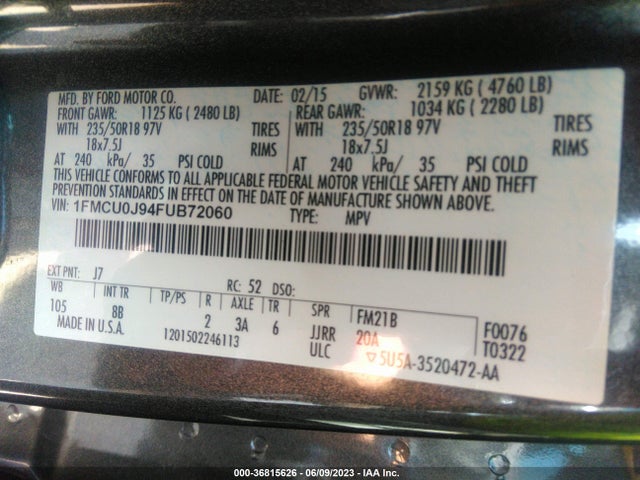 Ford Escape Titanium 2015 1FMCU0J94FUB72060 Image 9
