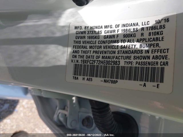 Honda Civic Sedan Ex 2017 19XFC2F72HE002983 Image 9