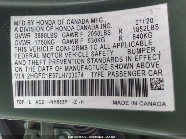 Honda CIVIC SI SEDAN 2020 2HGFC1E57LH703074 Image 15