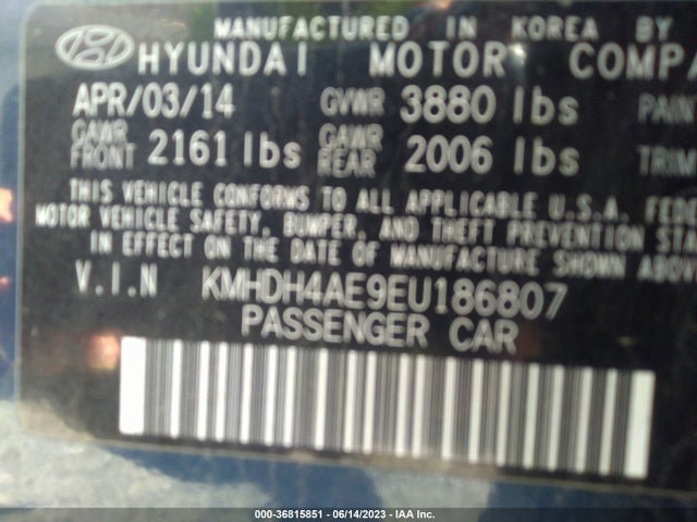 Hyundai ELANTRA SE 2014 KMHDH4AE9EU186807 Image 9