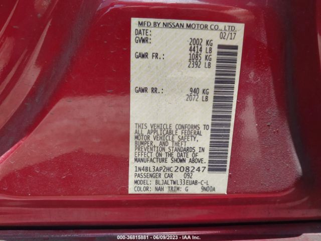 1N4BL3AP2HC208247 Nissan Altima 3.5 Sl