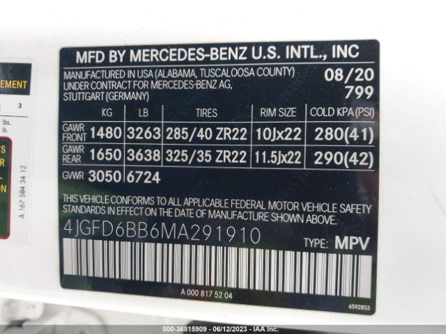 4JGFD6BB6MA291910 Mercedes-Benz Gle Amg Gle 53