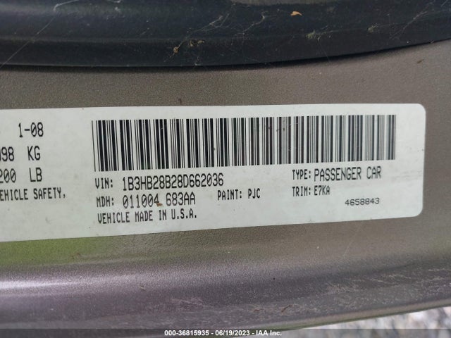 2008 DODGE CALIBER SE VIN: 1B3HB28B28D662036