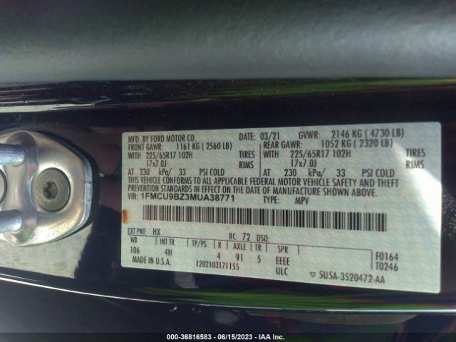 1FMCU9BZ3MUA38771 Ford Escape Se Hybrid