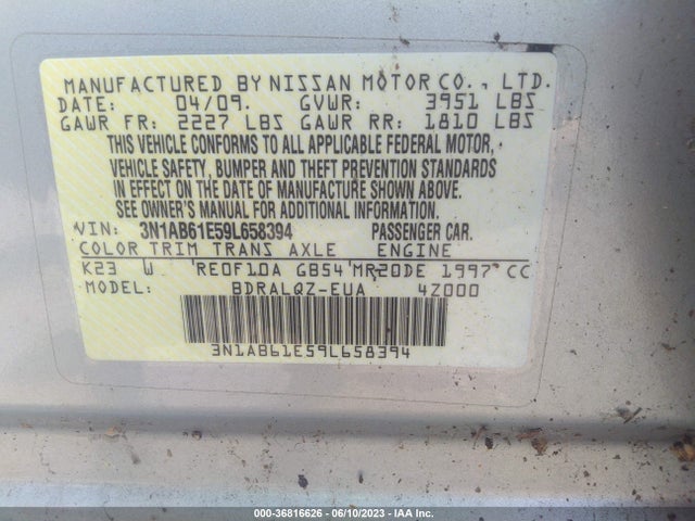2009 NISSAN SENTRA 2.0 FE+ VIN: 3N1AB61E59L658394