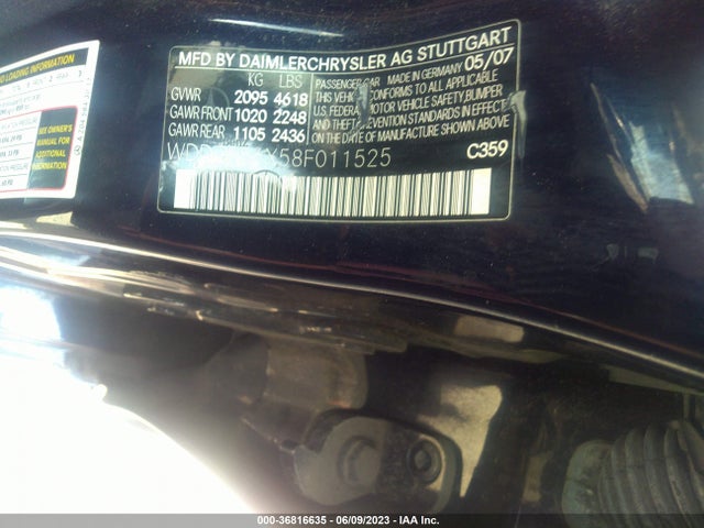 2008 MERCEDES-BENZ C-CLASS 3.5L SPORT VIN: WDDGF56X58F011525