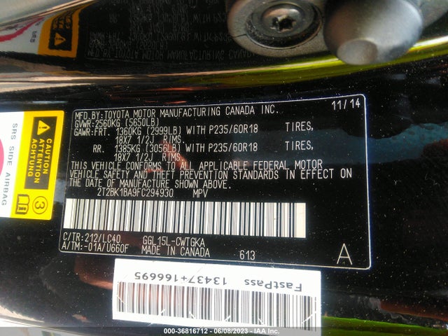 2T2BK1BA9FC294930 Lexus RX 350