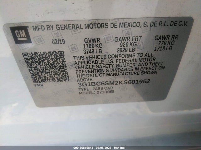 2019 CHEVROLET CRUZE LS VIN: 3G1BC6SM2KS601952