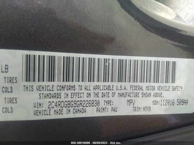 Dodge Grand Caravan Se Plus 2016 2C4RDGBG9GR226830 Image 9