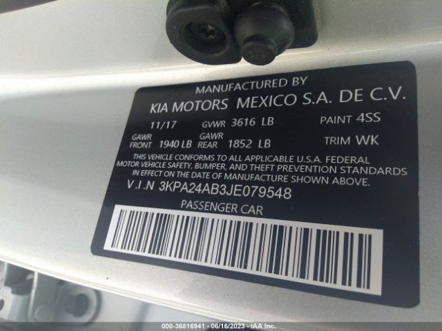 3KPA24AB3JE079548 KIA RIO LX
