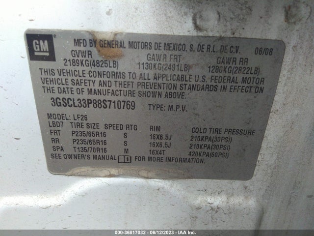 2008 SATURN VUE XE VIN: 3GSCL33P88S710769