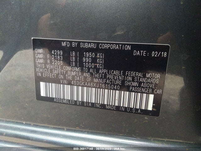 Aukcja sprzedaży 2018 Subaru Impreza, vin: 4S3GKAA6XJ1615040, numer aukcji: 36817148