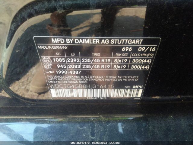 WDCTG4GB8HJ316415 Mercedes-Benz Gla Gla 250