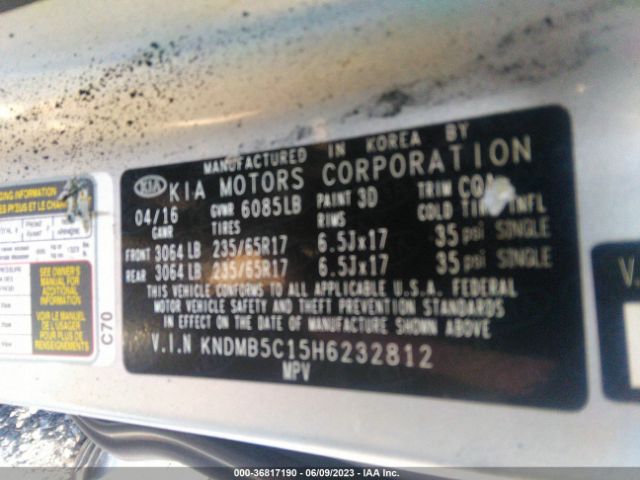 KNDMB5C15H6232812 KIA SEDONA LX
