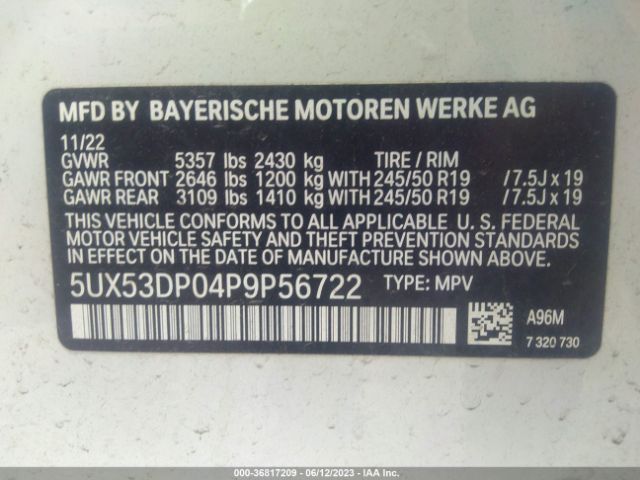5UX53DP04P9P56722 BMW X3 Xdrive30i