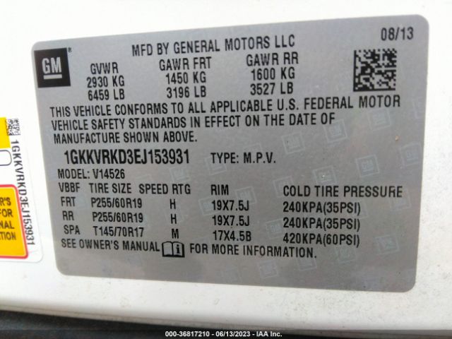 1GKKVRKD3EJ153931 GMC ACADIA SLT