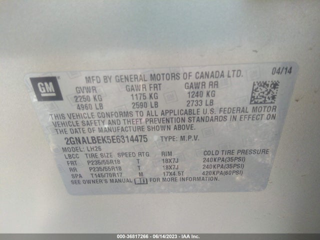 Chevrolet EQUINOX LT 2014 2GNALBEK5E6314475 Image 16