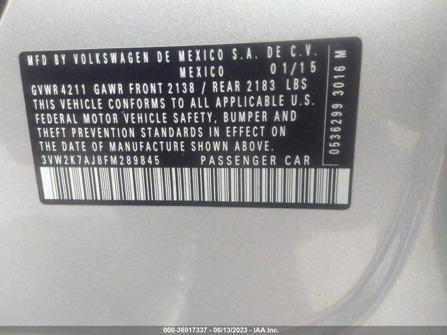 3VW2K7AJ8FM289845 Volkswagen Jetta Sedan 2.0l S