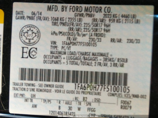 Ford FUSION SE 2015 1FA6P0H77F5100105 Image 10