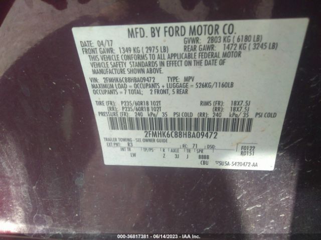 2FMHK6C88HBA09472 Ford FLEX SEL