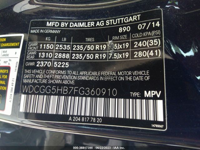 WDCGG5HB7FG360910 Mercedes-Benz Glk-class Glk 350