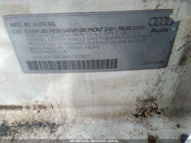 2008 AUDI A4 2.0T/SE 2.0T VIN: WAUDF78E08A122921