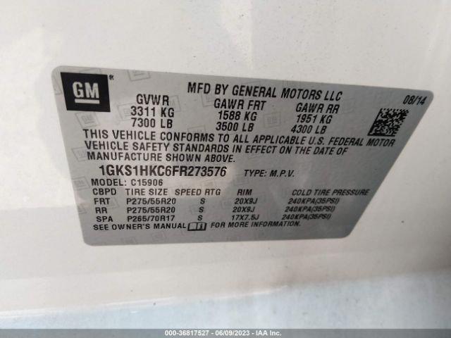 1GKS1HKC6FR273576 GMC Yukon Xl Slt