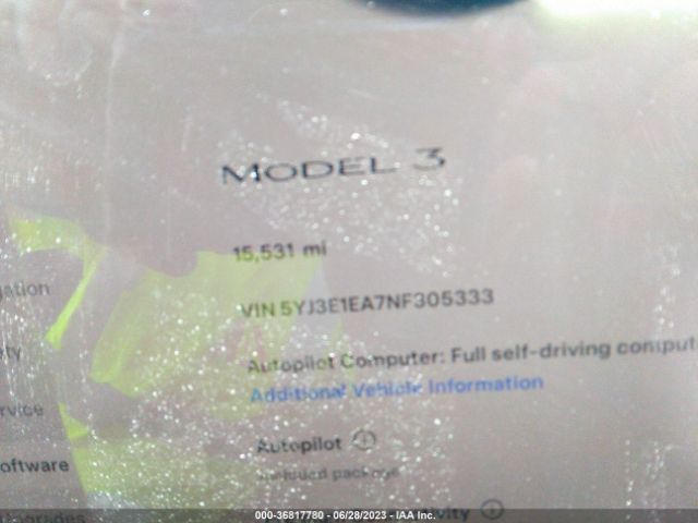 5YJ3E1EA7NF305333 Tesla MODEL 3