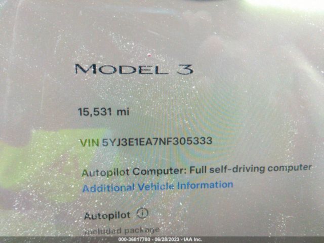 5YJ3E1EA7NF305333 Tesla MODEL 3