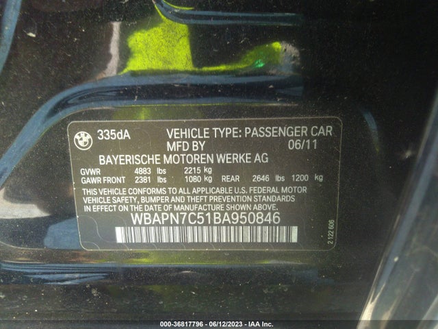 2011 BMW 3 SERIES 335D VIN: WBAPN7C51BA950846