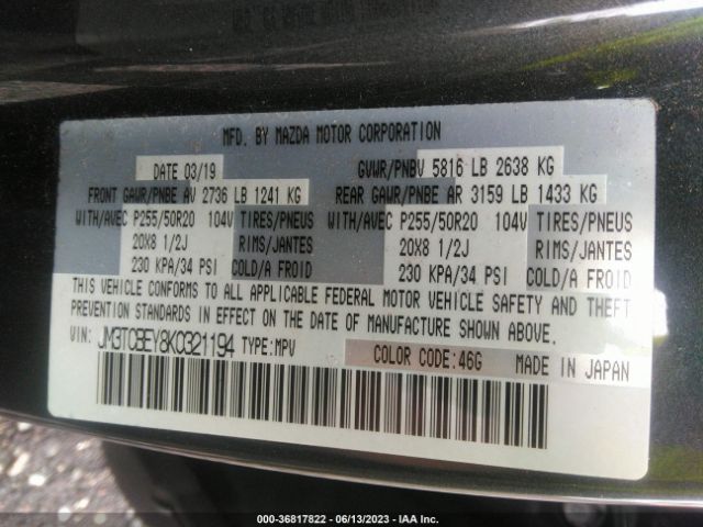 JM3TCBEY8K0321194 Mazda Cx-9 Signature