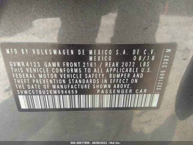 3VWC57BU2KM094659 Volkswagen Jetta S/se/r-line