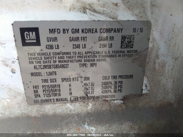 Chevrolet TRAX LTZ 2016 KL7CJMSB7GB548637 Image 9