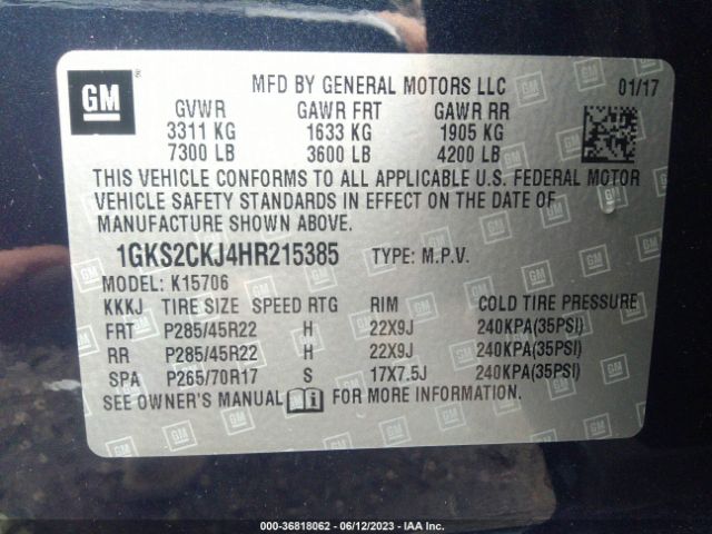1GKS2CKJ4HR215385 GMC YUKON DENALI