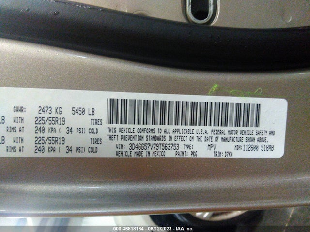 2009 DODGE JOURNEY SXT VIN: 3D4GG57V79T563753