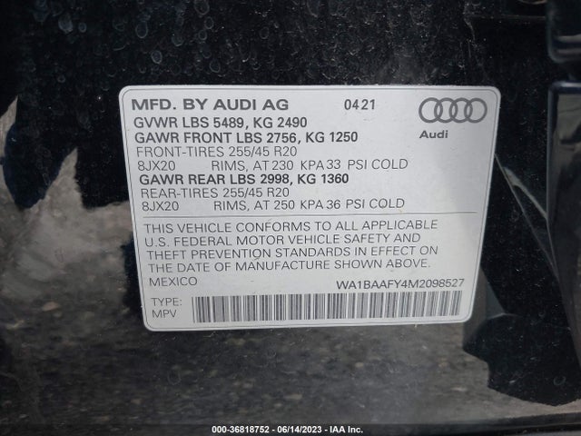 WA1BAAFY4M2098527 Audi Q5 Premium Plus