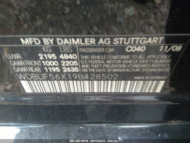Продажа на аукционе авто 2009 Mercedes-benz E-class 3.5l, vin: WDBUF56X19B428502, номер лота: 36818816