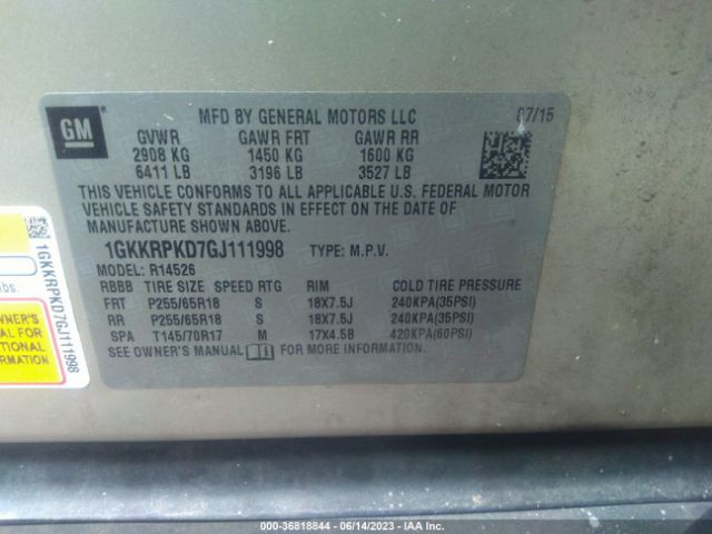 1GKKRPKD7GJ111998 GMC ACADIA SLE