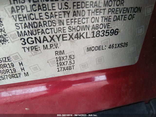 2019 CHEVROLET EQUINOX PREMIER VIN: 3GNAXYEX4KL183596