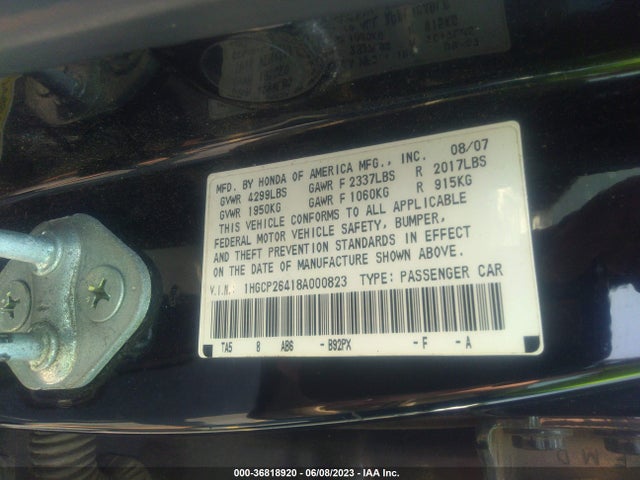 2008 HONDA ACCORD SDN LX-P VIN: 1HGCP26418A000823