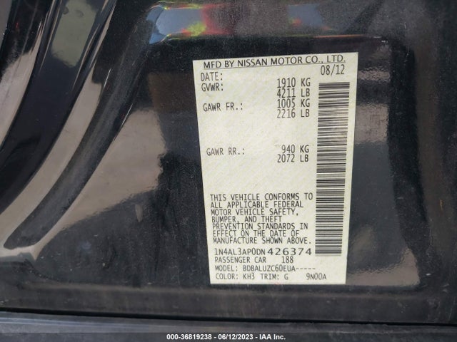 2013 NISSAN ALTIMA 2.5 SV VIN: 1N4AL3AP0DN426374